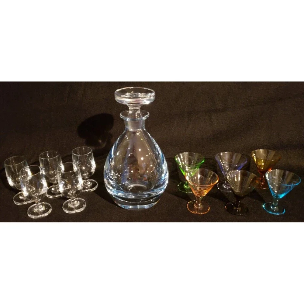 Vintage SIGNED Strombergshyttan Swedish Decanter w/Stopper & 11 Cordials